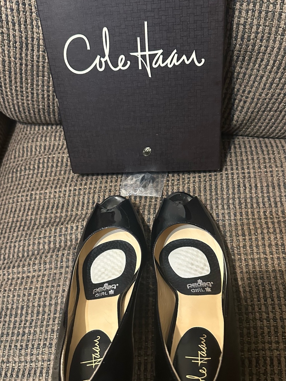 Reposh-Cole Haan Black Patent Leather Peep-Toe Pumps